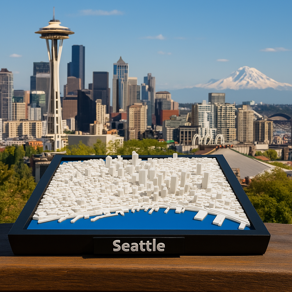 3D Geprinte Miniatuur van Seattle – Gedetailleerde Stadskaart en Skyline - Premium Quality