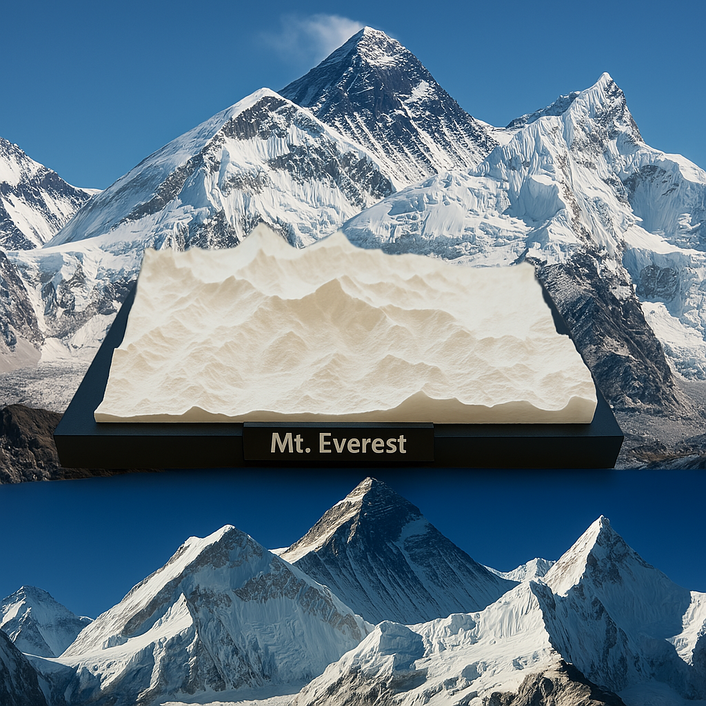 3D Geprinte Miniatuur van Mount Everest – Gedetailleerd Reliëfmodel van de Hoogste Berg ter Wereld - Premium Quality