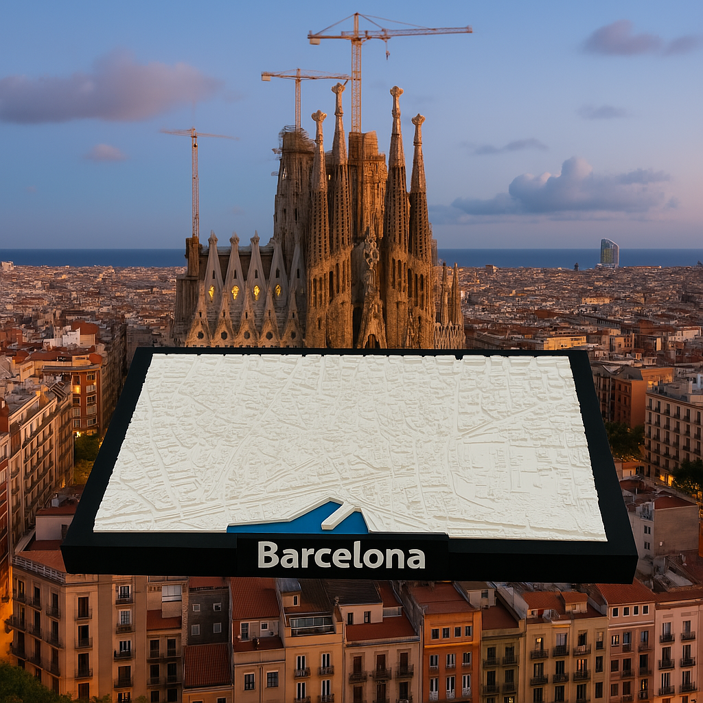 3D Geprinte Miniatuur van Barcelona – Gedetailleerde Stadskaart en Architectuur - Premium Quality