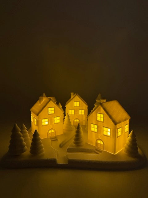 Atmospheric Christmas Village with LED Lighting – White Christmas Decorations for a Warm Winter Home