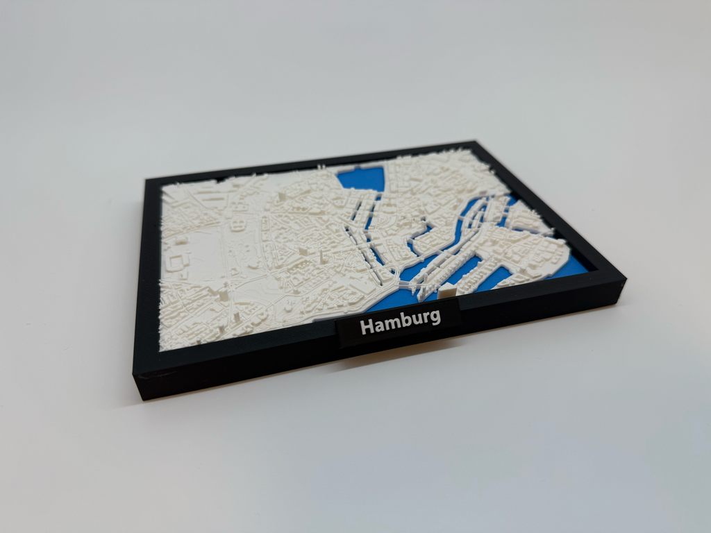 3D Geprinte Miniatuur van Hamburg – Gedetailleerde Stadskaart en Havengebied - Premium Quality
