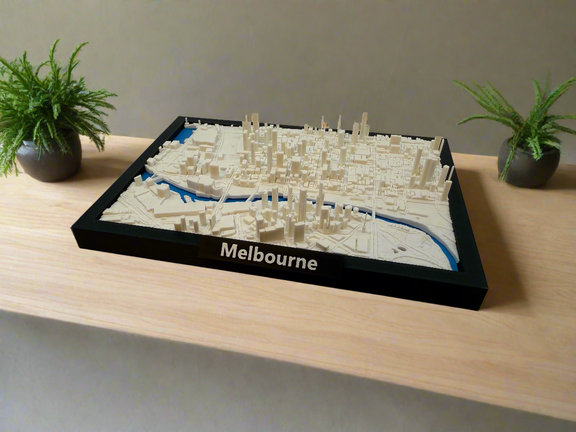 3D Geprinte Miniatuur van Melbourne – Gedetailleerde Stadskaart en Skyline - Premium Quality