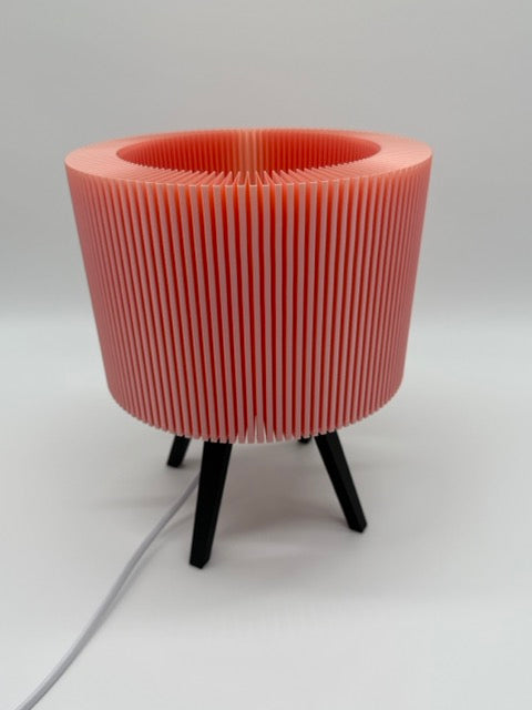 Modern Table Lamp 'Ribble' with Pink Ribbed Shade and Black Base – Unique Mood Lighting