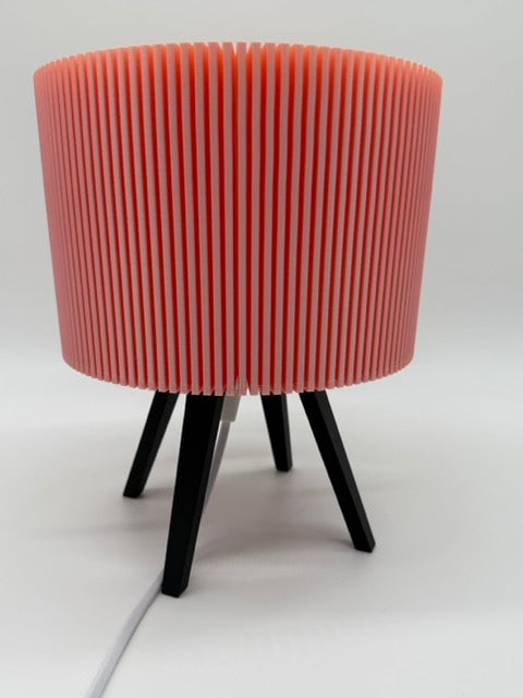 Modern Table Lamp 'Ribble' with Pink Ribbed Shade and Black Base – Unique Mood Lighting
