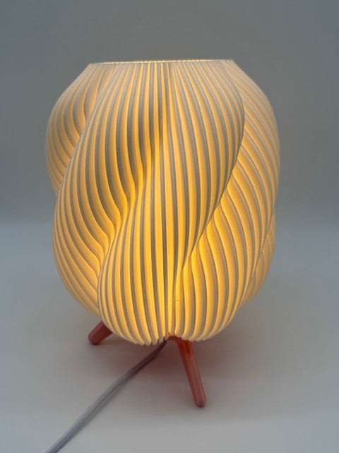 Designer Table Lamp 'Wave' with Wavy White Shade and Wooden Base – Atmospheric Modern Lighting
