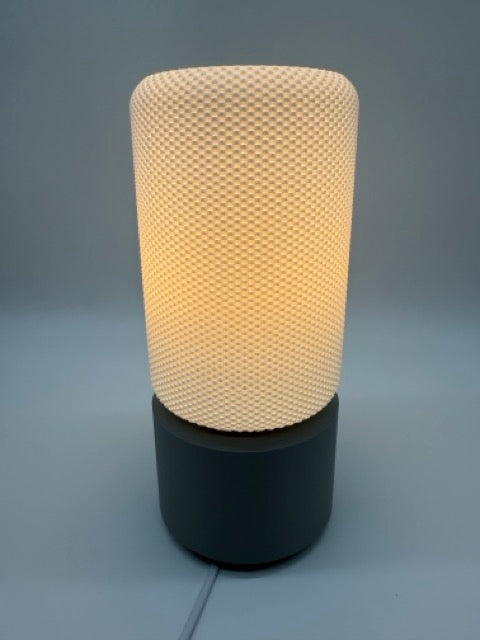 Modern Table Lamp 'Dots' with Cylindrical White Shade and Gray Base – Stylish Mood Lighting