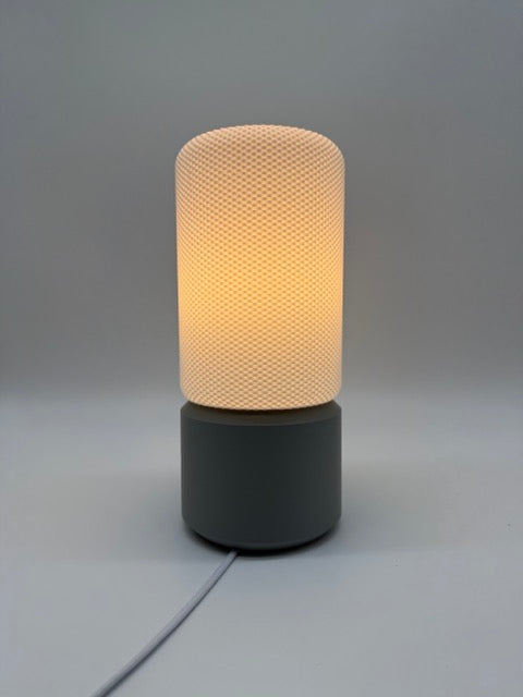 Modern Table Lamp 'Dots' with Cylindrical White Shade and Gray Base – Stylish Mood Lighting