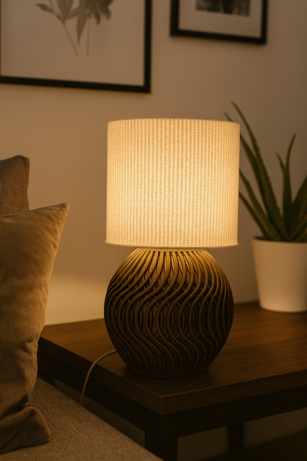 Modern Table Lamp 'Marble' with Marble Pattern Shade and Stylish Geometric Base - Atmospheric Lighting